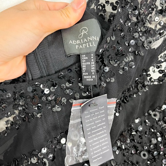 NWT Adrianna Papell Black Short Sleeve Illusion Sequin Bodice Jumpsuit Size 4 - Picture 9 of 12